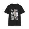 a black T-shirt with a fight club design saying You don't talk about it