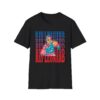 "black t-shirt with an artistic rendering of Sugar Ray Leonard in a boxing stance, with 'Ray Leonard' written beneath the image."