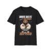 black tee featuring bear and "White Belts Are Friends" text