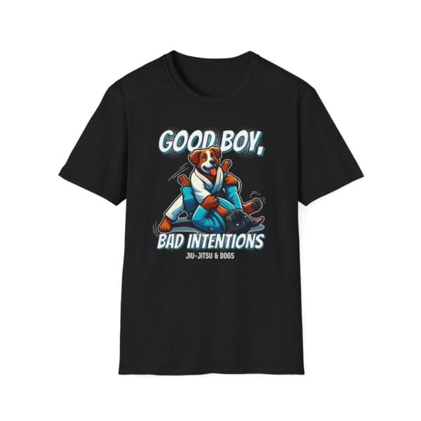 black shirt with strong dog in gi
