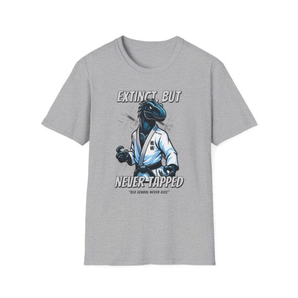 gray version of Old School Never Dies dinosaur BJJ tee