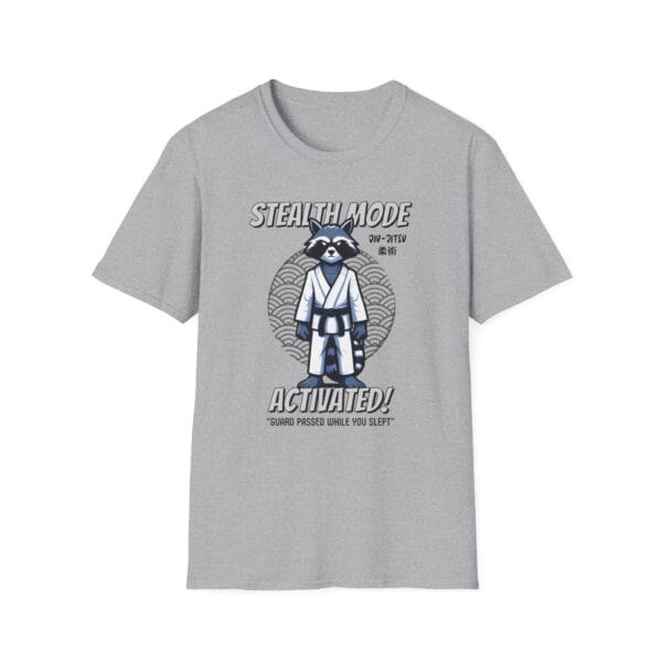 Gray tee with raccoon jiujitsu design