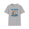 gray tee with grappling dogs design