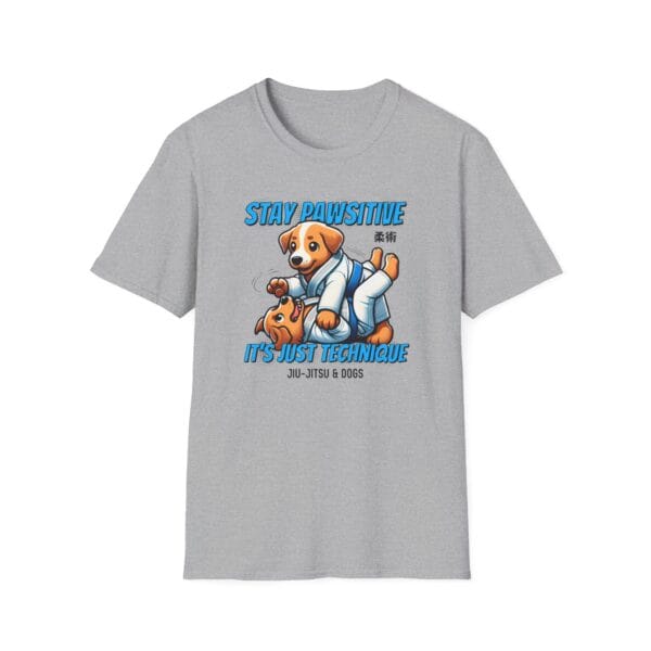gray tee with grappling dogs design