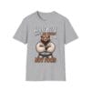 gray tee with friendly bear design