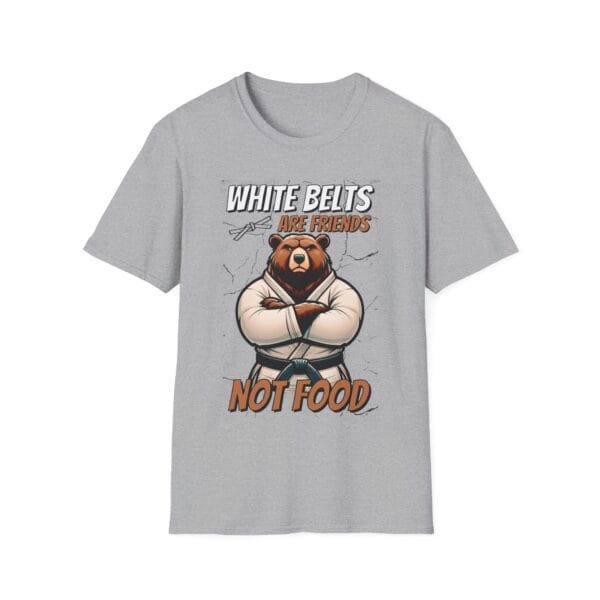 gray tee with friendly bear design