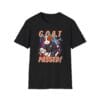 black tee featuring cow on top of goat