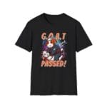 black tee featuring cow on top of goat
