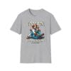 gray tee featuring black belt dog