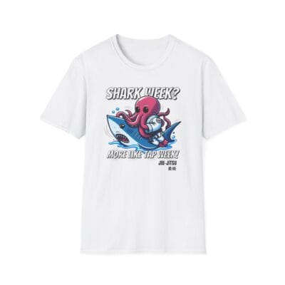 octopus wrapping shark in an armbar on a tee design