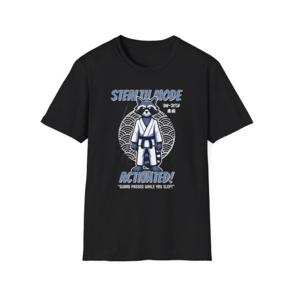 Black tee with raccoon jiujitsu design
