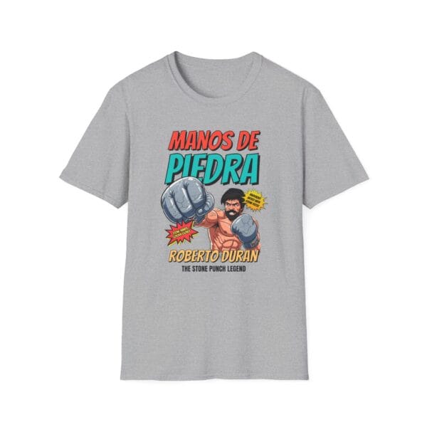 Manos de Piedra Tee in gray with tape and gloves