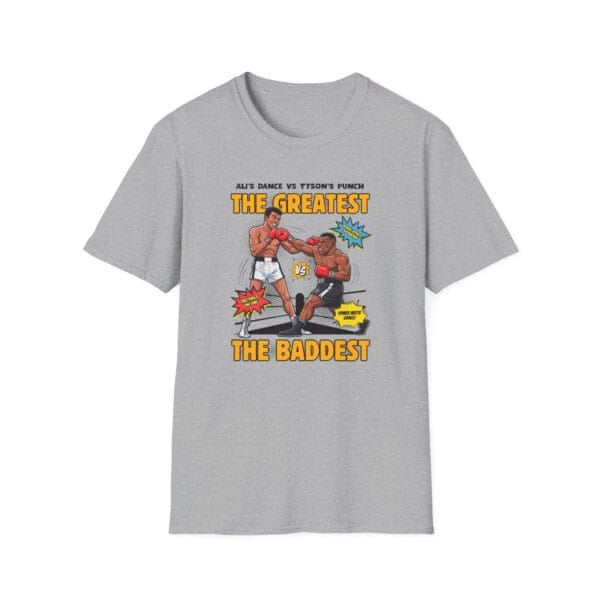 Greatest vs Baddest Tee in gray folded next to gloves