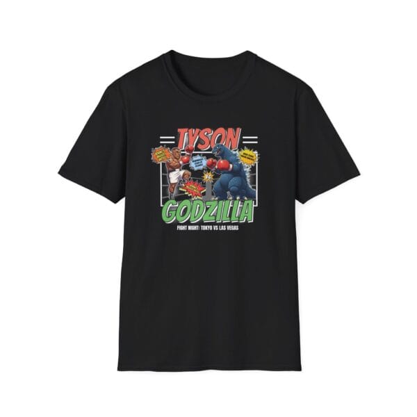 Tyson vs Godzilla Tee in black with toy figurines