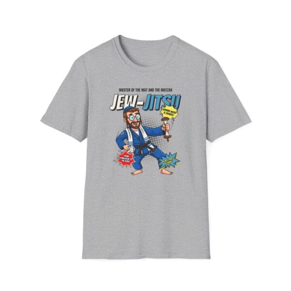 Jew-Jitsu Tee in heather gray on flat lay