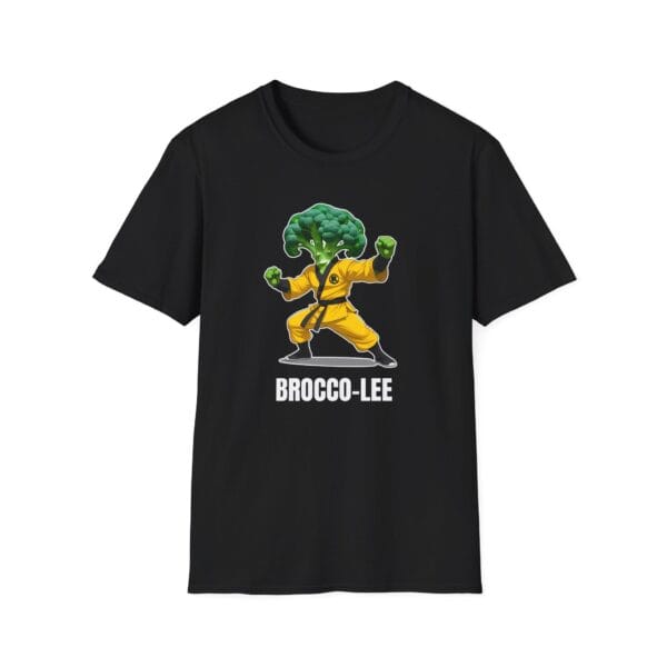 Brocco-Lee Tee in black folded on wooden table